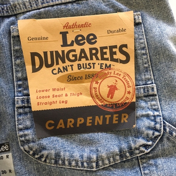 VTG Lee Dungarees Carpenter Shorts Sz 30 Retro Stone Blue Denim Made In USA NWT - Picture 4 of 16